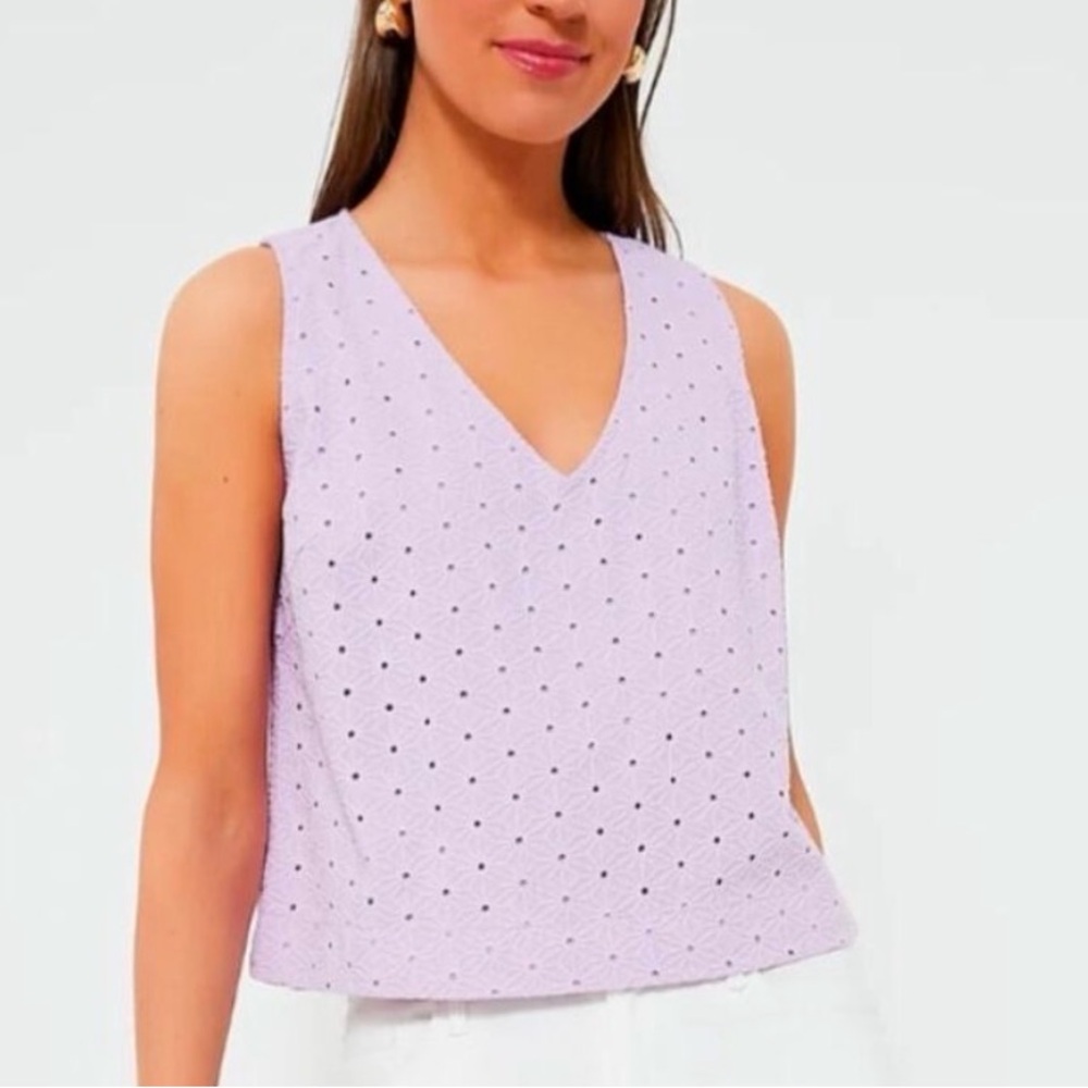 Tuckernuck Lavender Eyelet V‑Neck Sleeveless Top